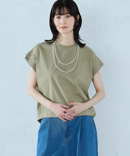 COMME CA ISM(コムサイズム)の「【接触冷感】袖タックTシャツ(Tシャツ/カットソー・レディース・ブルー/カーキ/ブラック/ホワイト・MEDIUM/LARGE)」の3枚目の写真