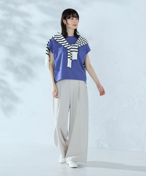 COMME CA ISM(コムサイズム)の「【接触冷感】袖タックTシャツ(Tシャツ/カットソー・レディース・ブルー/カーキ/ブラック/ホワイト・MEDIUM/LARGE)」の7枚目の写真