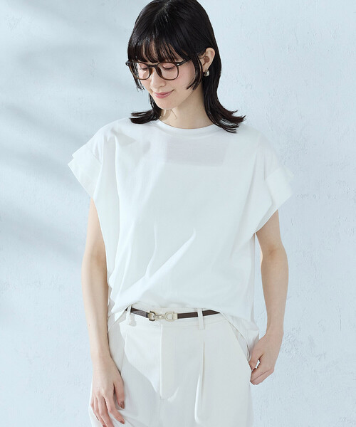 COMME CA ISM(コムサイズム)の「【接触冷感】袖タックTシャツ(Tシャツ/カットソー・レディース・ブルー/カーキ/ブラック/ホワイト・MEDIUM/LARGE)」の14枚目の写真
