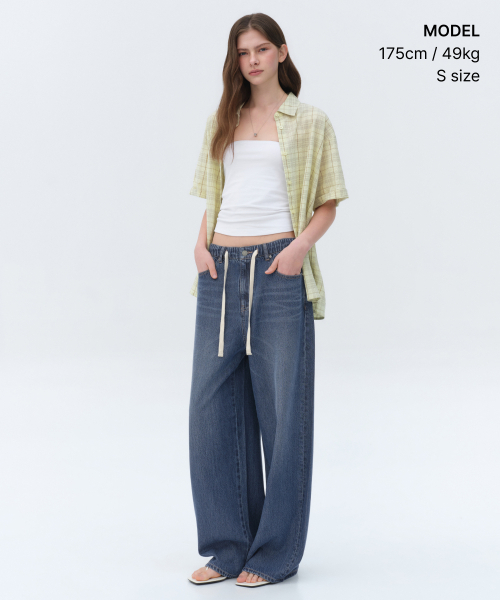 MUSINSA STANDARD WOMAN（ムシンサスタンダードウーマン）の「ウィメンズオーバーサイズクリンクルチェック半袖シャツ[レモン]（シャツ/ブラウス・レディース・その他・X-SMALL/SMALL/MEDIUM/LARGE）」の2枚目の写真