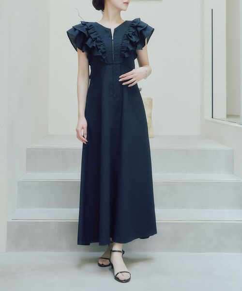 cle blatt(クレブラット)の「フリルジップワンピース(ワンピース・レディース・アイボリー/ネイビー/ブルー系その他5・SMALL/MEDIUM)」の6枚目の写真