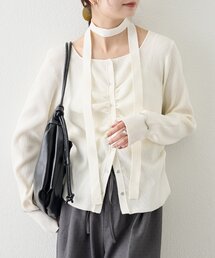 mystic | 【3色展開/アレンジ自在◎】タイ付きスクエアネックカーディガン(カーディガン/ボレロ)