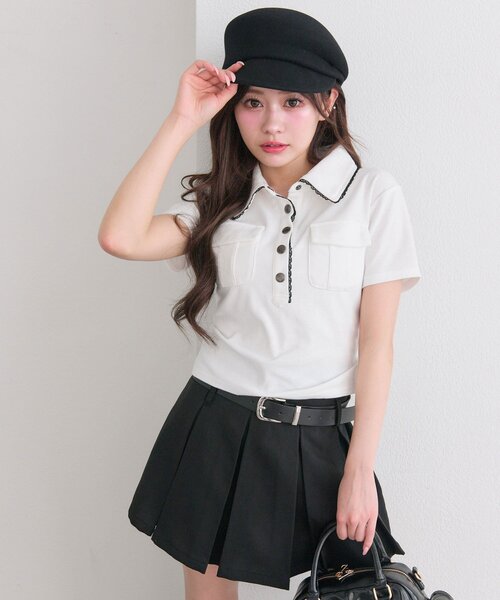 OLIVE des OLIVE(オリーブデオリーブ)の「ミリタリー風シャツ(Tシャツ/カットソー・レディース・ブラック/ベージュ/オフホワイト・FREE)」の5枚目の写真