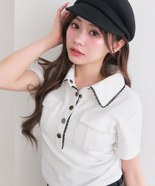 OLIVE des OLIVE(オリーブデオリーブ)の「ミリタリー風シャツ(Tシャツ/カットソー・レディース・ブラック/ベージュ/オフホワイト・FREE)」の6枚目の写真