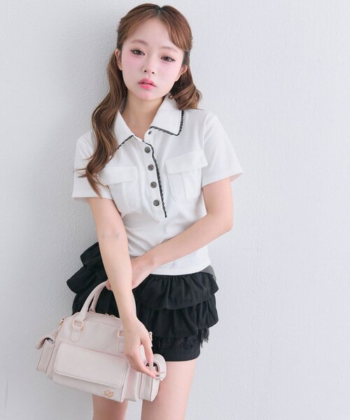 OLIVE des OLIVE(オリーブデオリーブ)の「ミリタリー風シャツ(Tシャツ/カットソー・レディース・ブラック/ベージュ/オフホワイト・FREE)」の12枚目の写真