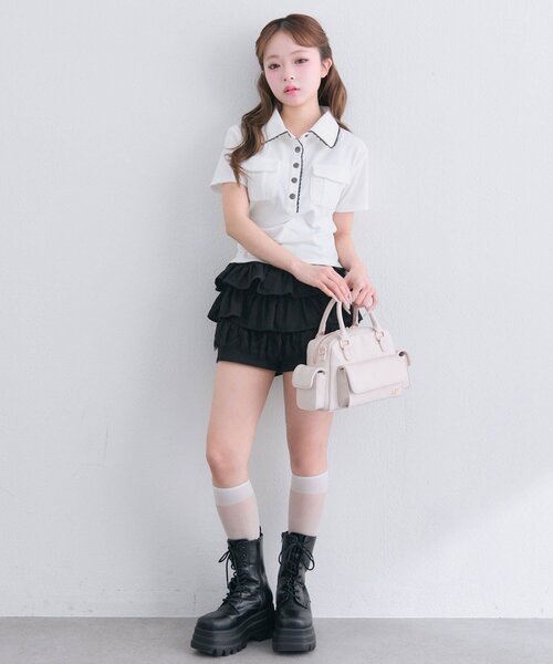 OLIVE des OLIVE(オリーブデオリーブ)の「ミリタリー風シャツ(Tシャツ/カットソー・レディース・ブラック/ベージュ/オフホワイト・FREE)」の13枚目の写真