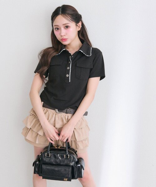 OLIVE des OLIVE(オリーブデオリーブ)の「ミリタリー風シャツ(Tシャツ/カットソー・レディース・ブラック/ベージュ/オフホワイト・FREE)」の16枚目の写真