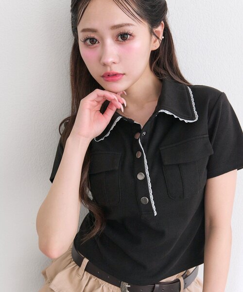 OLIVE des OLIVE(オリーブデオリーブ)の「ミリタリー風シャツ(Tシャツ/カットソー・レディース・ブラック/ベージュ/オフホワイト・FREE)」の17枚目の写真
