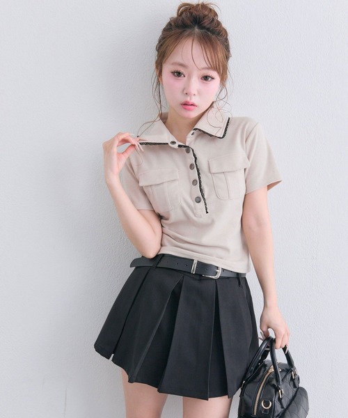 OLIVE des OLIVE(オリーブデオリーブ)の「ミリタリー風シャツ(Tシャツ/カットソー・レディース・ブラック/ベージュ/オフホワイト・FREE)」の3枚目の写真