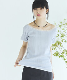 Firsthand/ファーストハンド ボートネック 針抜きニット レースTシャツ