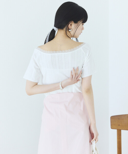 Firsthand(ファーストハンド)の「Firsthand/ファーストハンド ボートネック 針抜きニット レースTシャツ(Tシャツ/カットソー・レディース・オフホワイト/グレー/ブラック・FREE)」の11枚目の写真