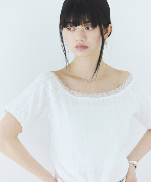 Firsthand(ファーストハンド)の「Firsthand/ファーストハンド ボートネック 針抜きニット レースTシャツ(Tシャツ/カットソー・レディース・オフホワイト/グレー/ブラック・FREE)」の17枚目の写真