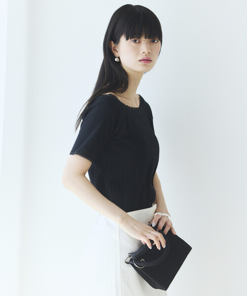 Firsthand(ファーストハンド)の「Firsthand/ファーストハンド ボートネック 針抜きニット レースTシャツ(Tシャツ/カットソー・レディース・オフホワイト/グレー/ブラック・FREE)」の22枚目の写真