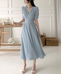 カシュクールVネックフレアワンピース
