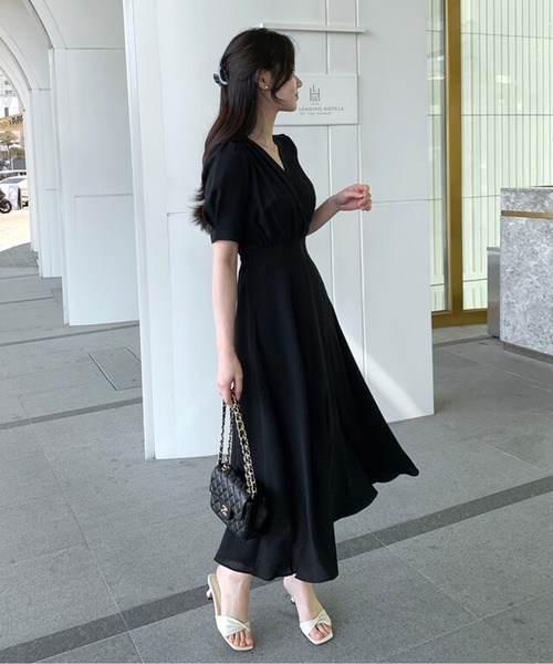 CHUL(チュル)の「カシュクールVネックフレアワンピース(ワンピース・レディース・ライトブルー/ブラック/アイボリー/ピンク/ライトグリーン/ホワイト・FREE)」の13枚目の写真