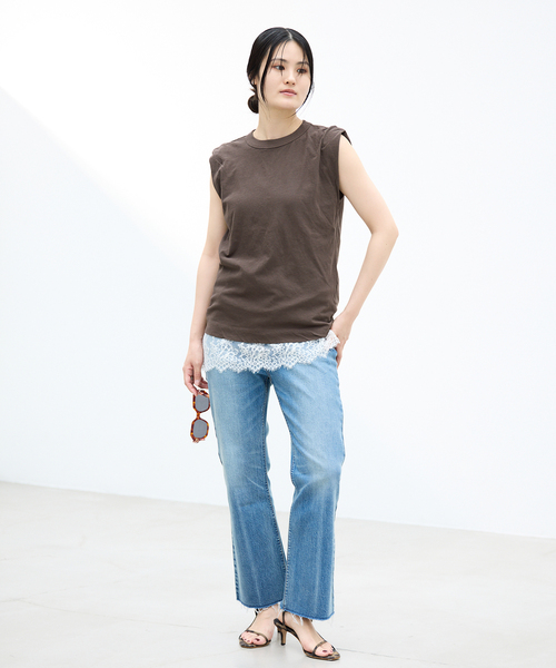 IENA(イエナ)の「ATON/エイトン FRESCA SINGLEJERSEY NS ノースリーブ(Tシャツ/カットソー・レディース・ブラック系その他/ピンク系その他/ホワイト/ブラウン・FREE)」の7枚目の写真