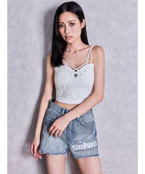 GALFY（ガルフィー）の「GYDA×GALFYハイウエストGalDA bijou デニムショートパンツ（デニムパンツ・レディース・インディゴブルー/ライトブルー・MEDIUM/SMALL）」の15枚目の写真