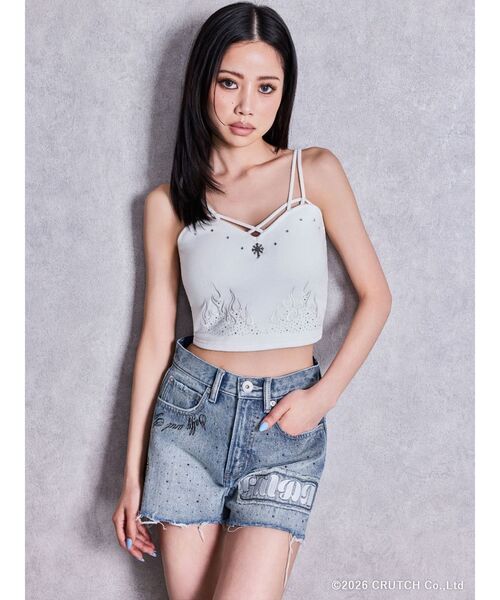 GALFY（ガルフィー）の「GYDA×GALFYハイウエストGalDA bijou デニムショートパンツ（デニムパンツ・レディース・インディゴブルー/ライトブルー・MEDIUM/SMALL）」の16枚目の写真