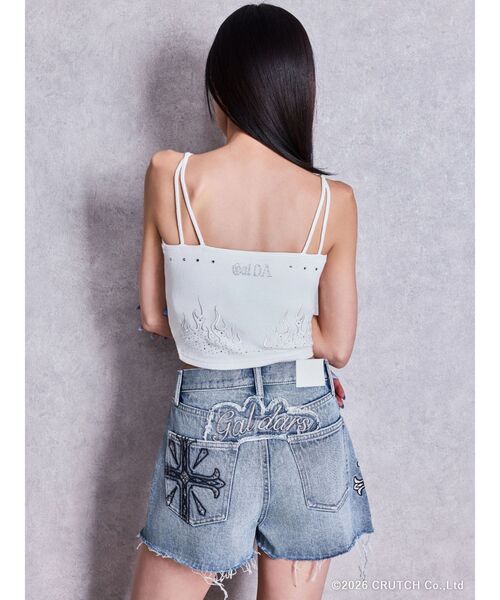 GALFY（ガルフィー）の「GYDA×GALFYハイウエストGalDA bijou デニムショートパンツ（デニムパンツ・レディース・インディゴブルー/ライトブルー・MEDIUM/SMALL）」の18枚目の写真