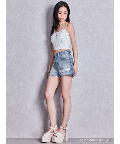 GALFY（ガルフィー）の「GYDA×GALFYハイウエストGalDA bijou デニムショートパンツ（デニムパンツ・レディース・インディゴブルー/ライトブルー・MEDIUM/SMALL）」の20枚目の写真