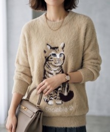 Belta attrice（ベルタアトリーチェ）の「【先行予約】猫ジャガード シャギーニット オーバーサイズ プルオーバー/クルーネック（ニット/セーター）」