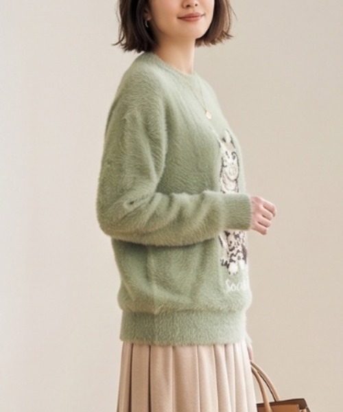 Belta attrice(ベルタアトリーチェ)の「猫 ジャガード ふわふわシャギーニット オーバーサイズ プルオーバー/クルーネック 秋冬(ニット/セーター・レディース・ベージュ/マスタード/ダークブラウン/グリーン/ブルー・FREE)」の16枚目の写真
