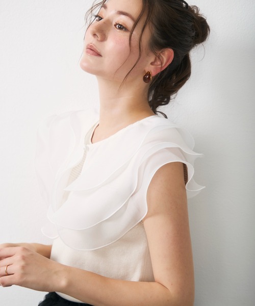 Lunea(ルネア)の「【リボン取り外し可】2wayチュールレイヤードつけ襟 / 2-way layered tulle collar(付け襟・レディース・ベージュ/ホワイト・FREE)」の10枚目の写真
