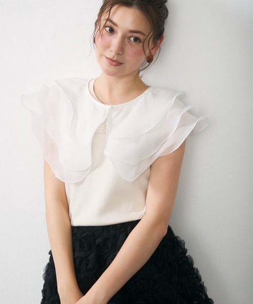 Lunea(ルネア)の「【リボン取り外し可】2wayチュールレイヤードつけ襟 / 2-way layered tulle collar(付け襟・レディース・ベージュ/ホワイト・FREE)」の4枚目の写真
