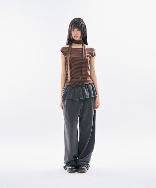 raucohouse（ラウコハウス）の「ドレープボーダー2WAY半袖Tシャツ（Tシャツ/カットソー・レディース・ブラック/グレー/ブラウン・FREE）」の11枚目の写真