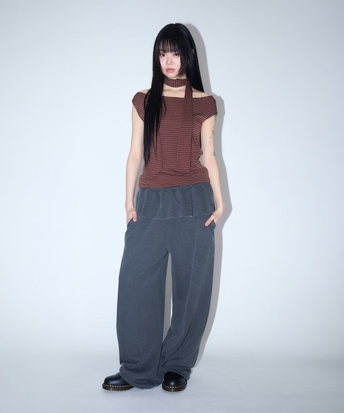 raucohouse（ラウコハウス）の「ドレープボーダー2WAY半袖Tシャツ（Tシャツ/カットソー・レディース・ブラック/グレー/ブラウン・FREE）」の10枚目の写真
