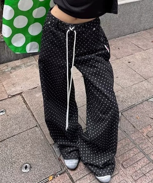 lilful（リルフル）の「【26年春夏新作】ドット柄 フロントレースアップ ワイドデニムパンツ（デニムパンツ・レディース・ドット・L/M）」の10枚目の写真