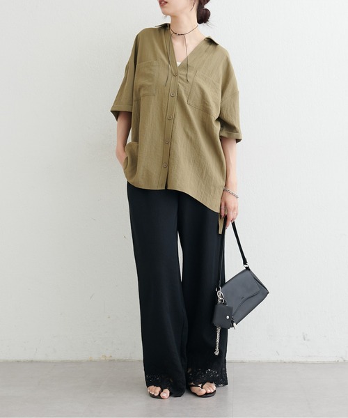 LARUTA(ラルータ)の「【LARUTA】麻調シアーポケット付きシャツ(シャツ/ブラウス・レディース・オフホワイト/カーキ/ブラック・FREE)」の12枚目の写真