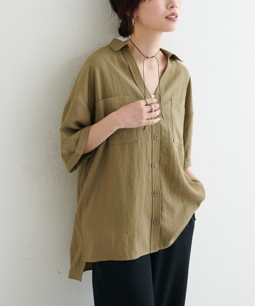 LARUTA(ラルータ)の「【LARUTA】麻調シアーポケット付きシャツ(シャツ/ブラウス・レディース・オフホワイト/カーキ/ブラック・FREE)」の21枚目の写真