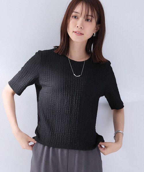 UNTITLED(アンタイトル)の「◆【洗える】5分袖ポコポコプルオーバー(Tシャツ/カットソー・レディース・オフホワイト/ブラック・02)」の8枚目の写真