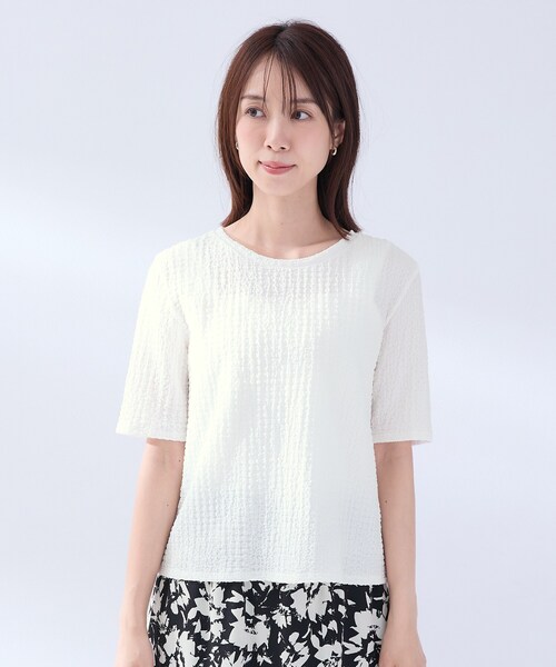 UNTITLED(アンタイトル)の「◆【洗える】5分袖ポコポコプルオーバー(Tシャツ/カットソー・レディース・オフホワイト/ブラック・02)」の12枚目の写真