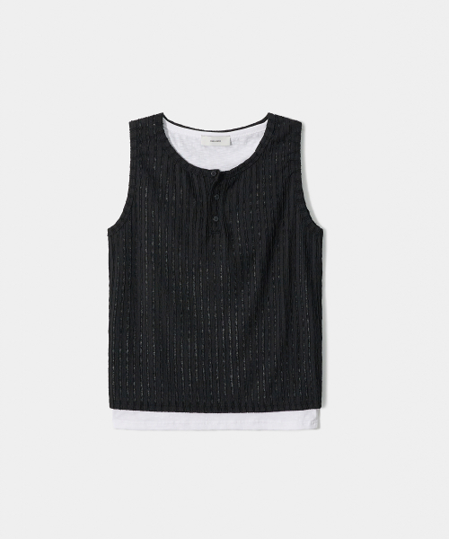 TRIP LE SENS(トリップ ル センス)の「クロシェレイヤードヘンリーネックスリーブレス_ブラック(Tシャツ/カットソー・メンズ・その他・LARGE/MEDIUM)」の4枚目の写真