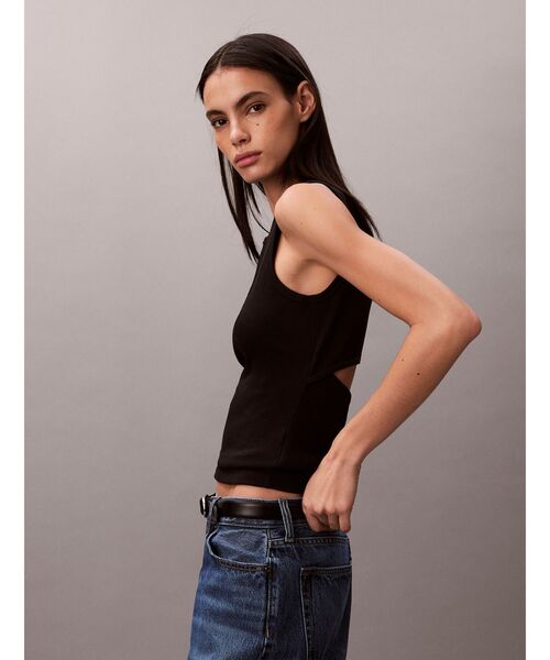 Calvin Klein(カルバン・クライン)の「タンクトップ - 2X2 ウーブンタンクトップ(タンクトップ・レディース・ホワイト/ブラック・S)」の5枚目の写真