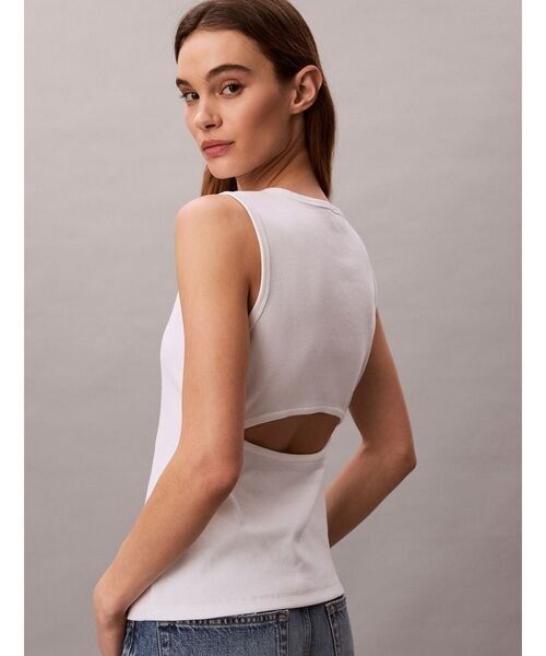 Calvin Klein(カルバン・クライン)の「タンクトップ - 2X2 ウーブンタンクトップ(タンクトップ・レディース・ホワイト/ブラック・S)」の9枚目の写真