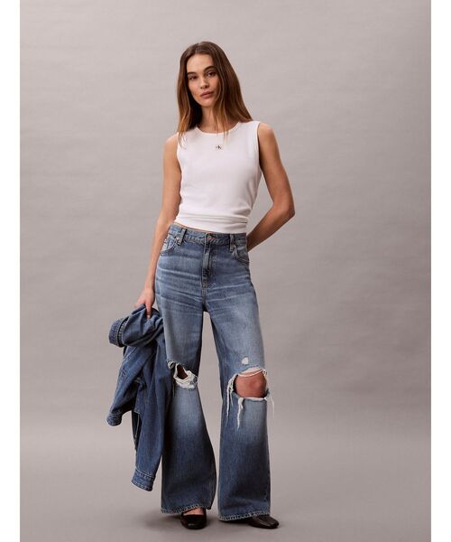 Calvin Klein(カルバン・クライン)の「タンクトップ - 2X2 ウーブンタンクトップ(タンクトップ・レディース・ホワイト/ブラック・S)」の11枚目の写真