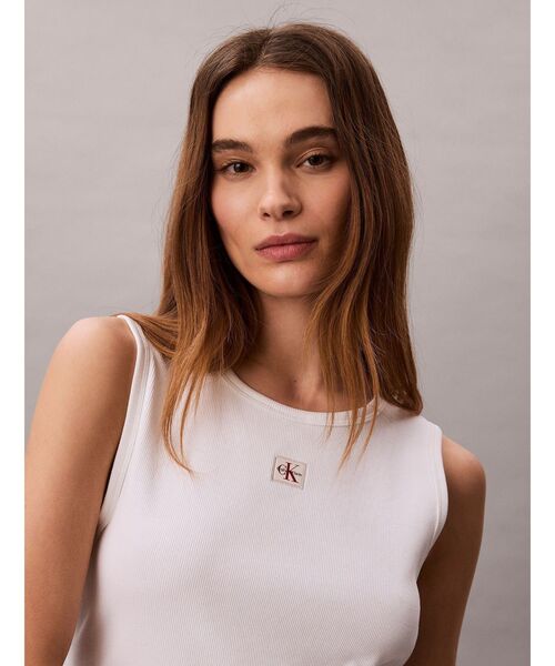Calvin Klein(カルバン・クライン)の「タンクトップ - 2X2 ウーブンタンクトップ(タンクトップ・レディース・ホワイト/ブラック・S)」の2枚目の写真