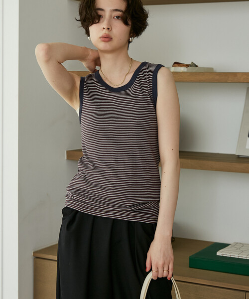 FREAK'S STORE(フリークスストア)の「MILLER × FREAK'S STORE/ミラー 別注 Panel Rib Tank/パネルリブタンク(タンクトップ・レディース・ピンク/ブラック/ブラウン/オフホワイト/サックスブルー・フリ-)」の4枚目の写真