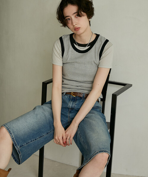 FREAK'S STORE(フリークスストア)の「MILLER × FREAK'S STORE/ミラー 別注 Panel Rib Tank/パネルリブタンク(タンクトップ・レディース・ピンク/ブラック/ブラウン/オフホワイト/サックスブルー・フリ-)」の2枚目の写真