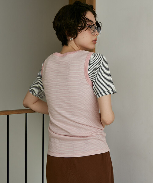FREAK'S STORE(フリークスストア)の「MILLER × FREAK'S STORE/ミラー 別注 Panel Rib Tank/パネルリブタンク(タンクトップ・レディース・ピンク/ブラック/ブラウン/オフホワイト/サックスブルー・フリ-)」の8枚目の写真
