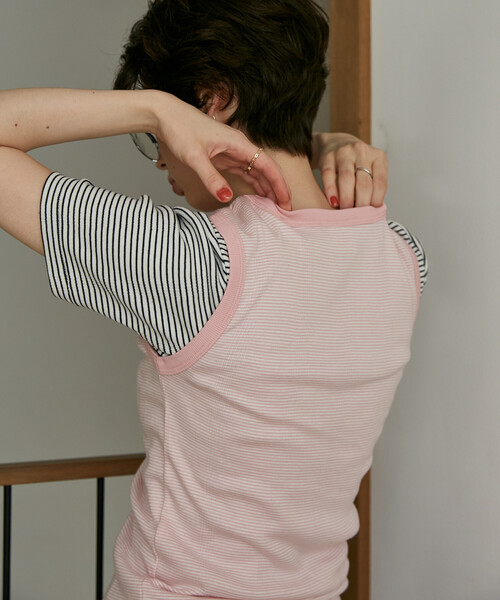 FREAK'S STORE(フリークスストア)の「MILLER × FREAK'S STORE/ミラー 別注 Panel Rib Tank/パネルリブタンク(タンクトップ・レディース・ピンク/ブラック/ブラウン/オフホワイト/サックスブルー・フリ-)」の12枚目の写真