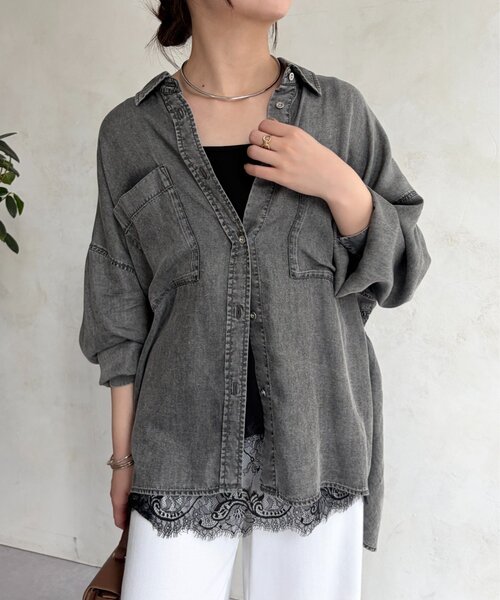 Jena espace merveilleux(ジェナ エスパスメルヴェイユ)の「テンセルバックシャーリングシャツ(シャツ/ブラウス・レディース・ブルー/グレー/サックスブルー・FREE)」の9枚目の写真