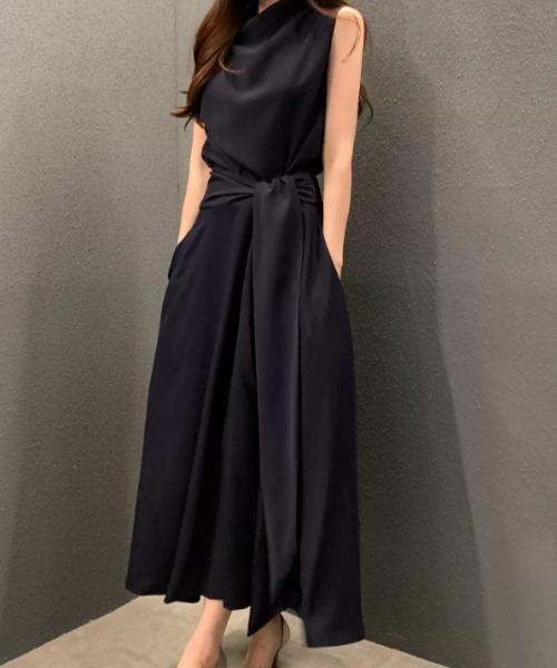 Aelina(エリナ)の「リボンノースリーブワンピース(ワンピース・レディース・ピンク/ネイビー/ベージュ・L/M)」の14枚目の写真