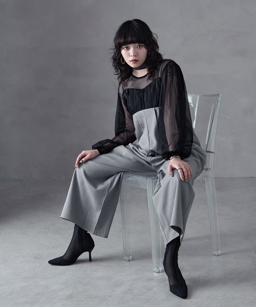aity(アイティ)の「チュールドッキング ロングスリーブ オールインワンパンツドレス ドレス オケージョンドレス パーティー 結婚式(パンツドレス・レディース・ブラック/グレー・M)」の1枚目の写真