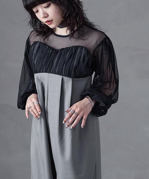 aity(アイティ)の「チュールドッキング ロングスリーブ オールインワンパンツドレス ドレス オケージョンドレス パーティー 結婚式(パンツドレス・レディース・ブラック/グレー・M)」の3枚目の写真