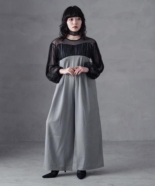 aity(アイティ)の「チュールドッキング ロングスリーブ オールインワンパンツドレス ドレス オケージョンドレス パーティー 結婚式(パンツドレス・レディース・ブラック/グレー・M)」の4枚目の写真