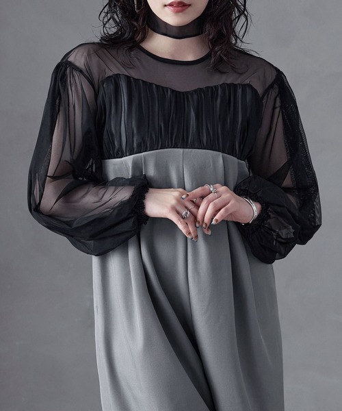 aity(アイティ)の「チュールドッキング ロングスリーブ オールインワンパンツドレス ドレス オケージョンドレス パーティー 結婚式(パンツドレス・レディース・ブラック/グレー・M)」の5枚目の写真
